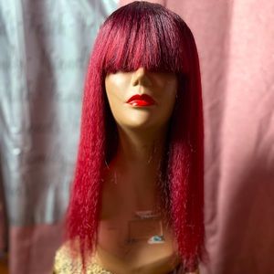 Cranberry red wigs with bangs